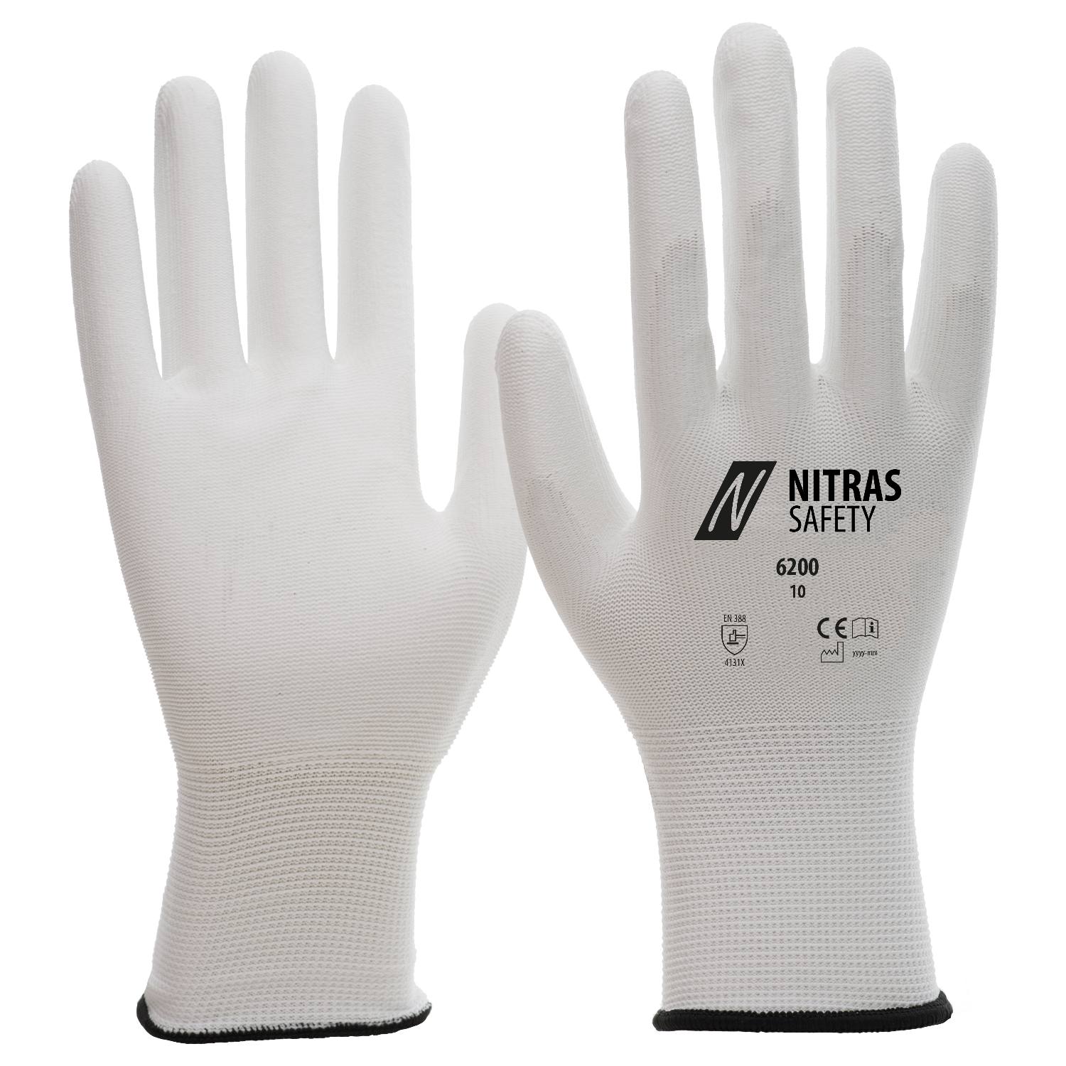 Nitras 6200 Nylonhandschuhe mit PU-Beschichtung in weiß