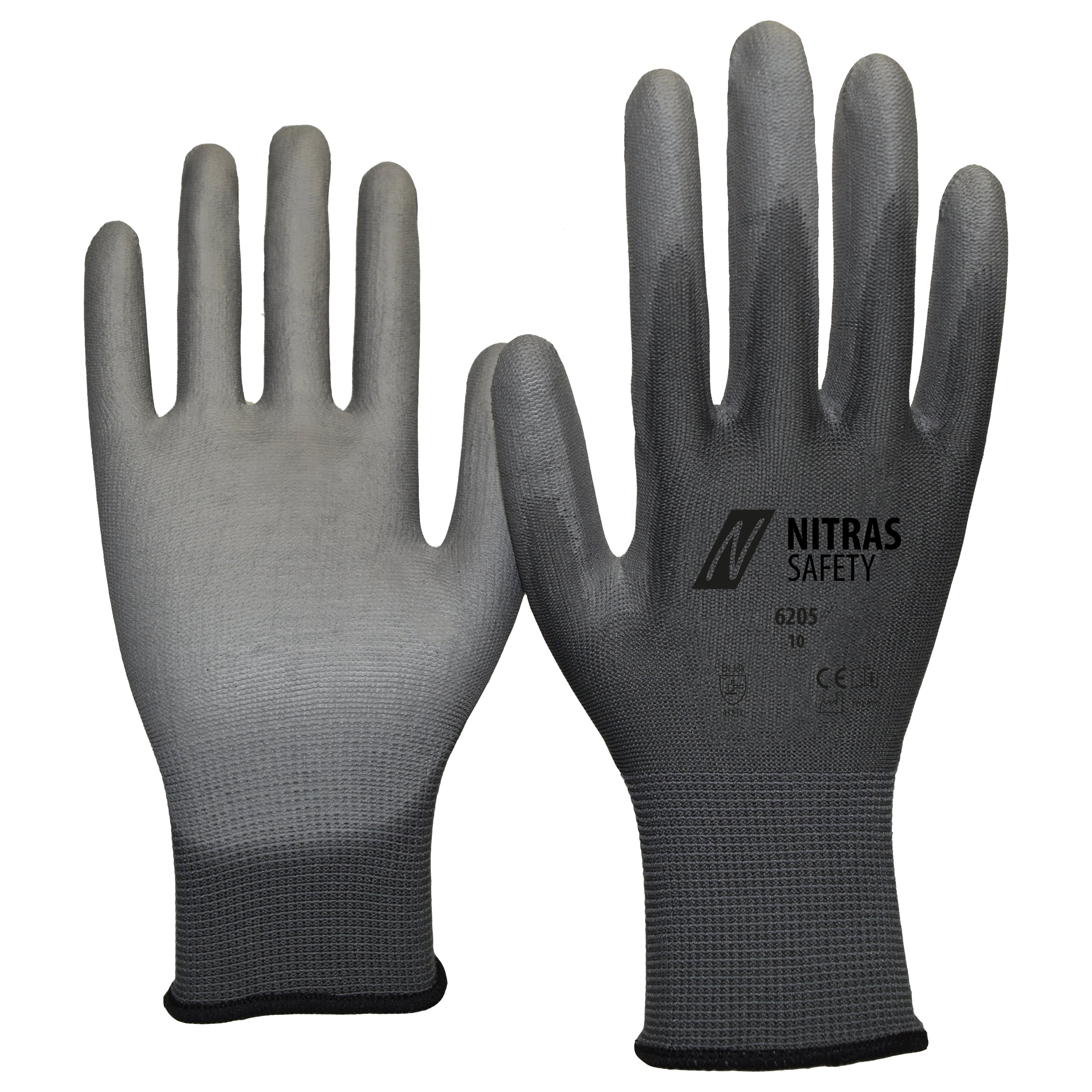Nitras 6205 Nylonhandschuhe mit PU-Beschichtung in grau